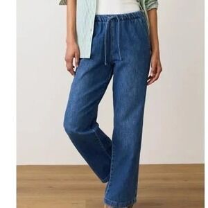 Jenni Kayne Drawstring Relaxed Trouser Jeans Blue Straight Leg Size Small